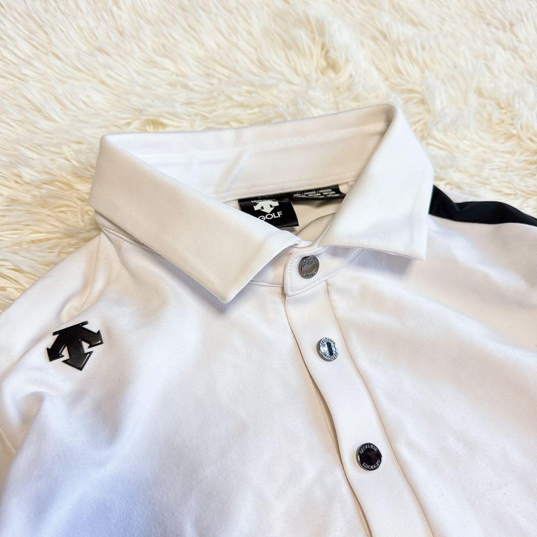 【デサントゴルフ】美品 ポロシャツ ホワイト サイドロゴ 長袖 Lサイズ メンズ