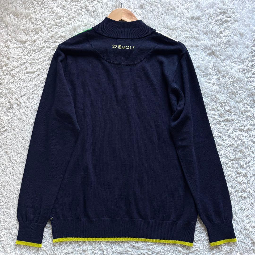 極美品　23区　ゴルフ　ハーフジップ　ニット　セーター　アーガイル　ワッペン　L