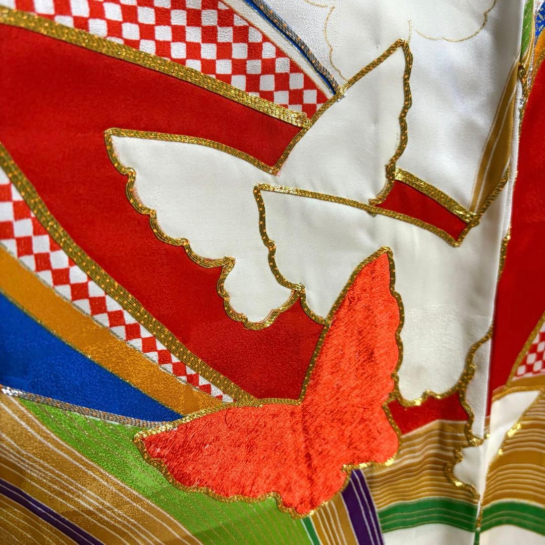 【舞台衣装】 。振袖 蝶々文様 金銀駒刺繍入り 単衣 広衿 身丈約158.5cm