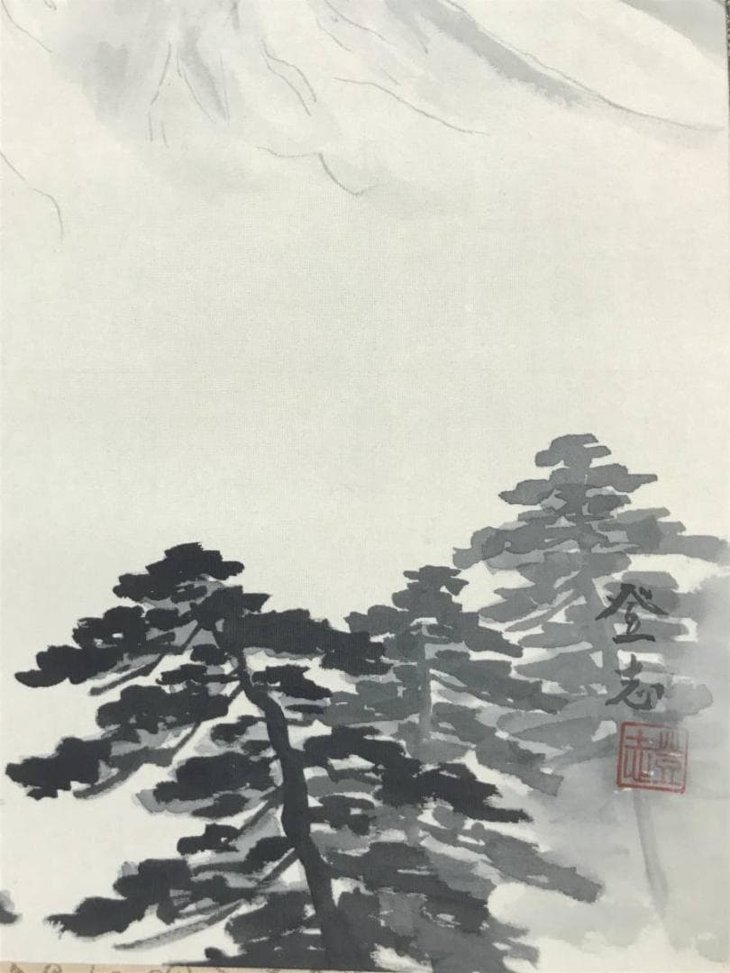 【真作】登志/富士雪景図/山水図/富士山図/横物/掛軸/名家伝来/AC-638