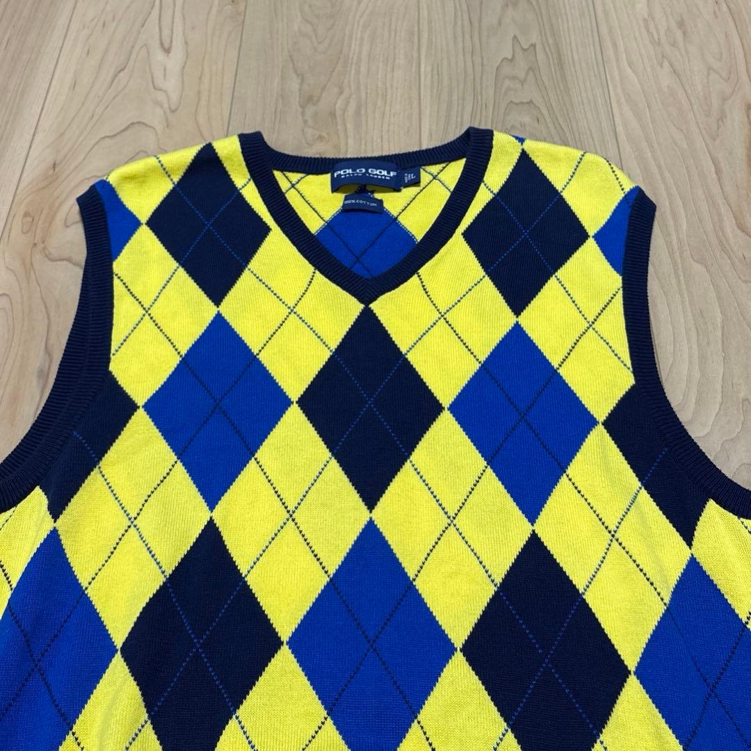 POLO GOLF ラルフローレンコットンニットベスト アーガイル柄 イエローＬ