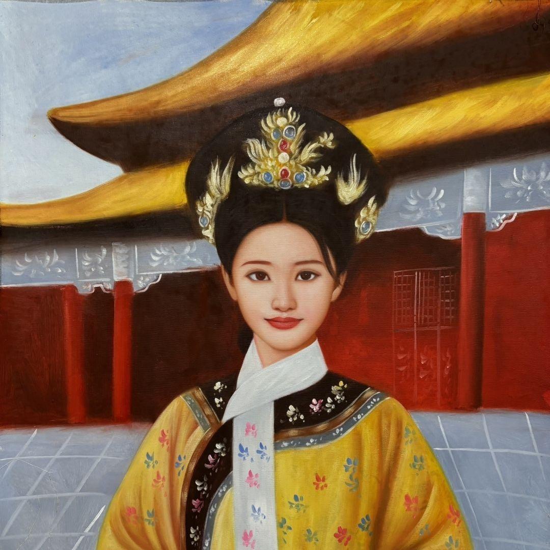 手描き 水彩油画 人物画 陳逸飛 作品図 中国絵画 約70×100cm 未表装