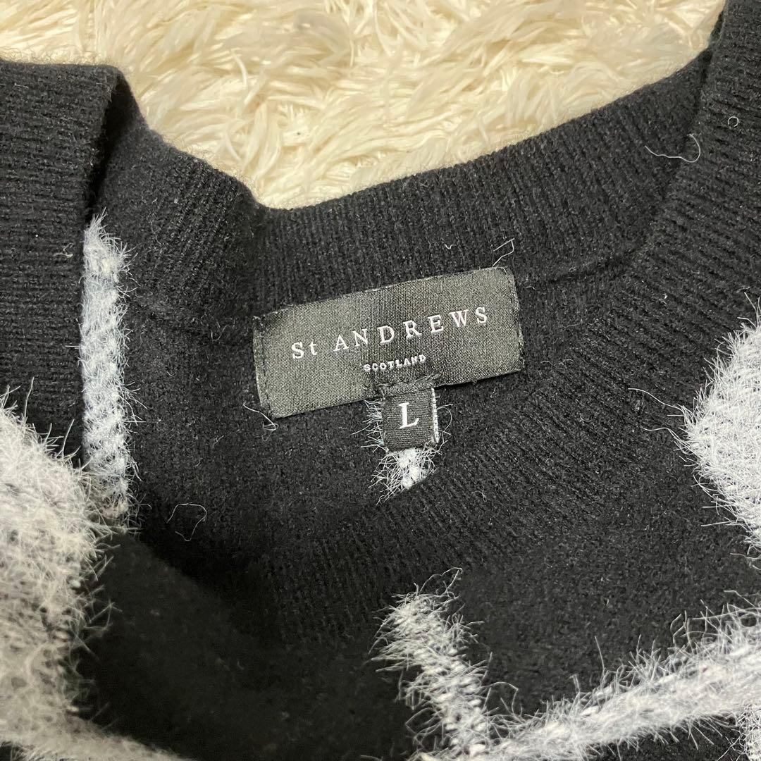 極美品！ST ANDREWS！黒チェックニット！セーター！L！ロゴ入り