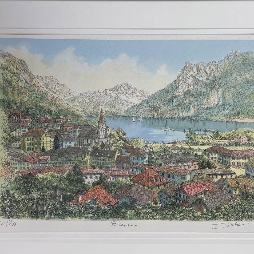 織田義郎 オーストリア エーベンゼー 銅版 彩色 版画 風景画