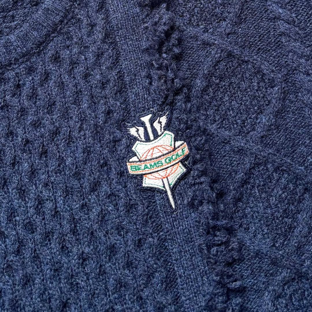 BEAMS GOLF ビームスゴルフ ウール混 クルーネックニットセーター ロゴ