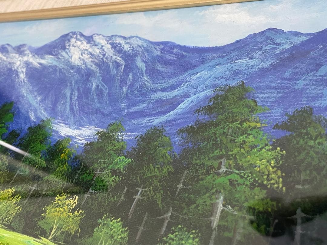 絵画 油彩 油絵 風景画 額縁付き 2段構造額縁 山水