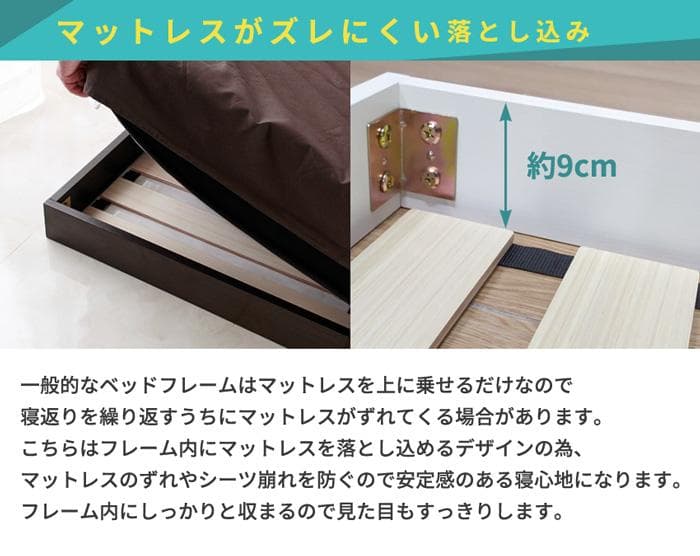 【ブラック　ダブル　マットレス付】便利な宮付きフロアベッド　ローベッド