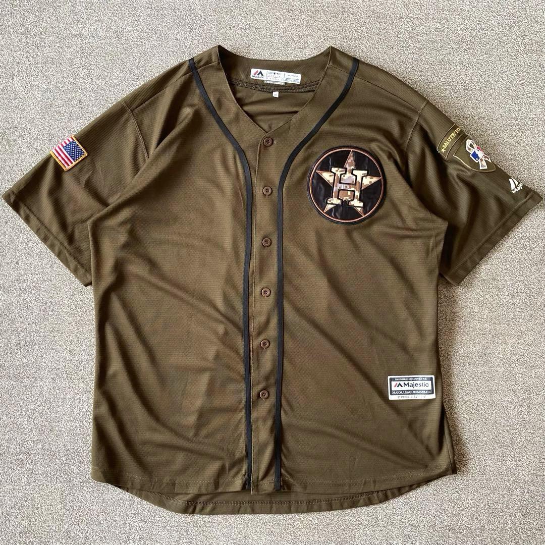 《Majestic MLB》アストロズ　ガッティス　ベースボールシャツ　アーミー