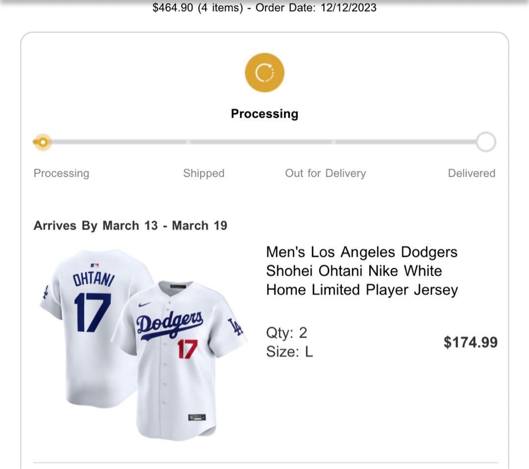 【正規品】MLB公式　大谷翔平　ユニフォーム　ロサンゼルスドジャース　ナイキ　L