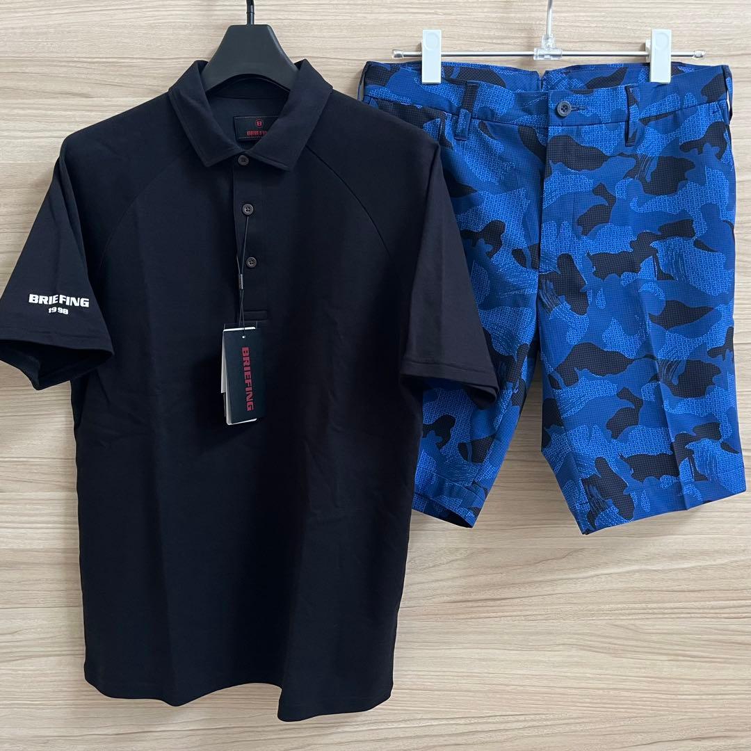 新品★50,600円 BRIEFING 上下２枚ポロシャツ＆ハーフパンツ黒青 S