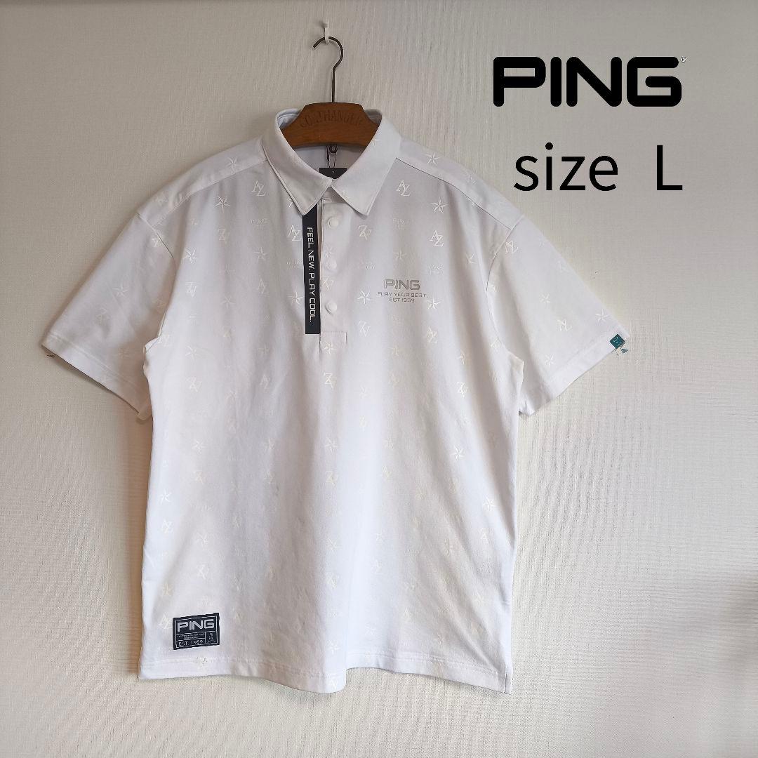 新品　2024年モデル　PING　モノグラム　ポロシャツ　ホワイト　Lサイズ