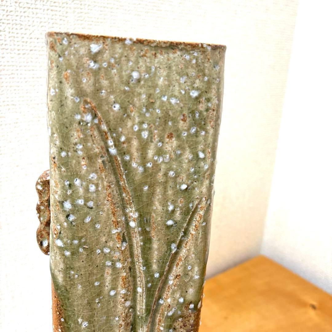 【木箱付き・未使用に近い】信楽焼 兼山造 高さ36cm 角型花瓶　高級感　逸品