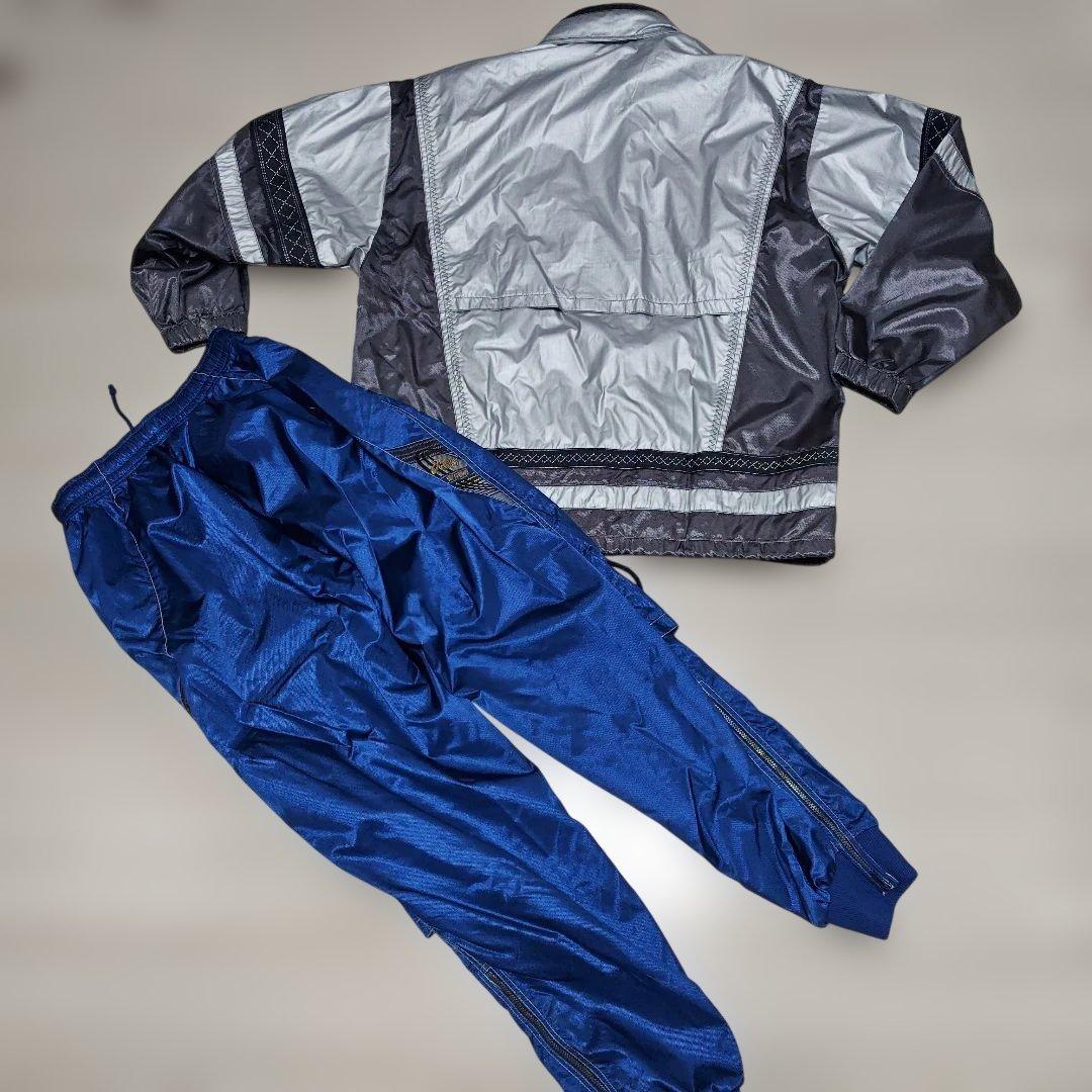アシックスASICS　90’s 上下ウインドブレーカーセットアップ　光沢シルバー