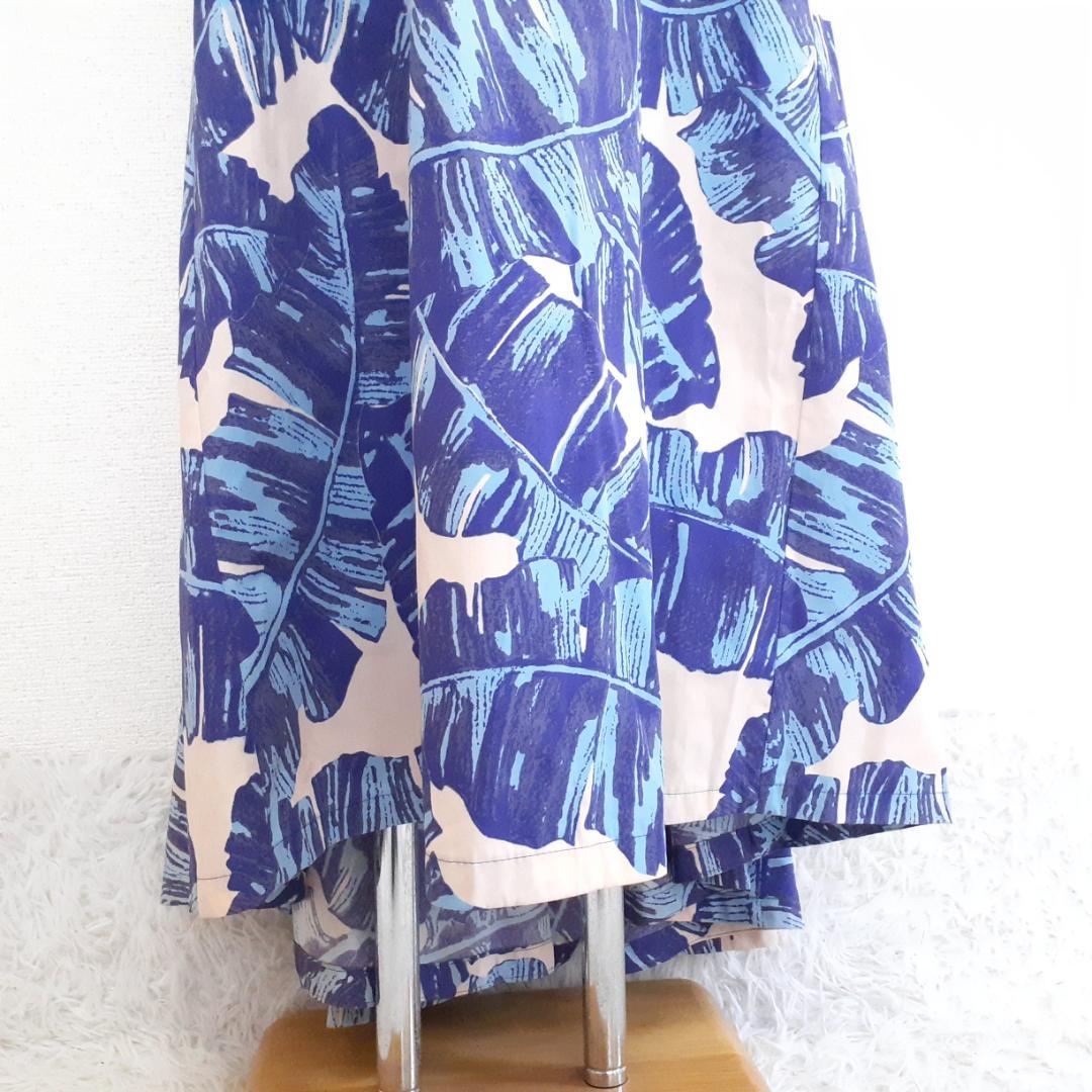 美品◎メネフネプランテーション フラダンス用ドレス ブルー系 青系 リーフ柄