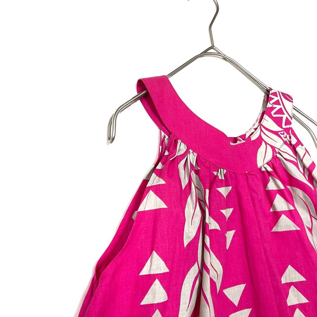 【タグ付】マハロ　フラダンス　ドレス　ボタニカル柄　ピンク系　ハワイアン　M