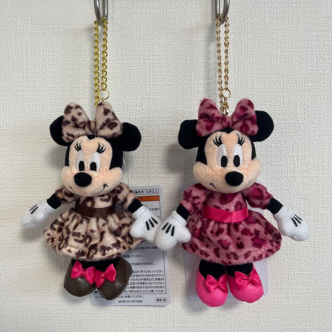 新品 ミニー レオパード ぬいぐるみチャーム ヒョウ柄 キーホルダー 2個セット