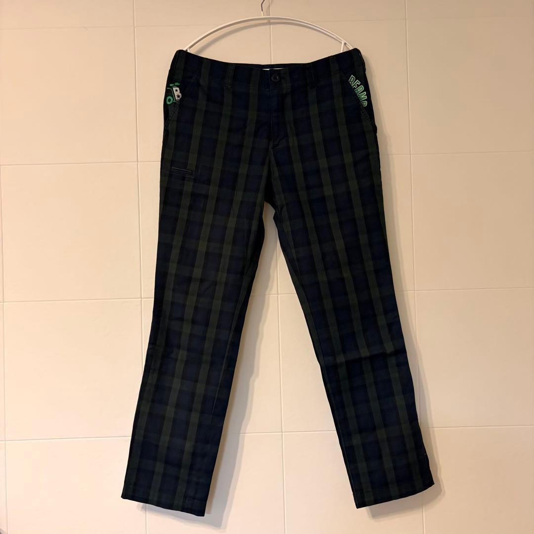 BEAMS GOLF チェック柄パンツ ネイビー系