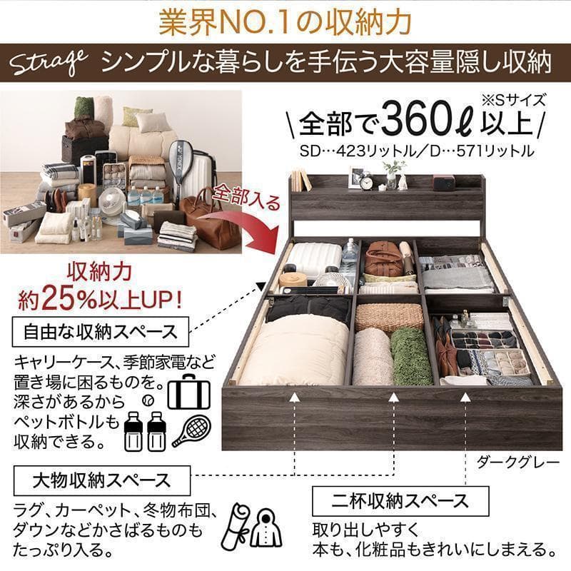 【Nyango】匠モデルマットレス セミダブルベッド 収納 棚 ×2