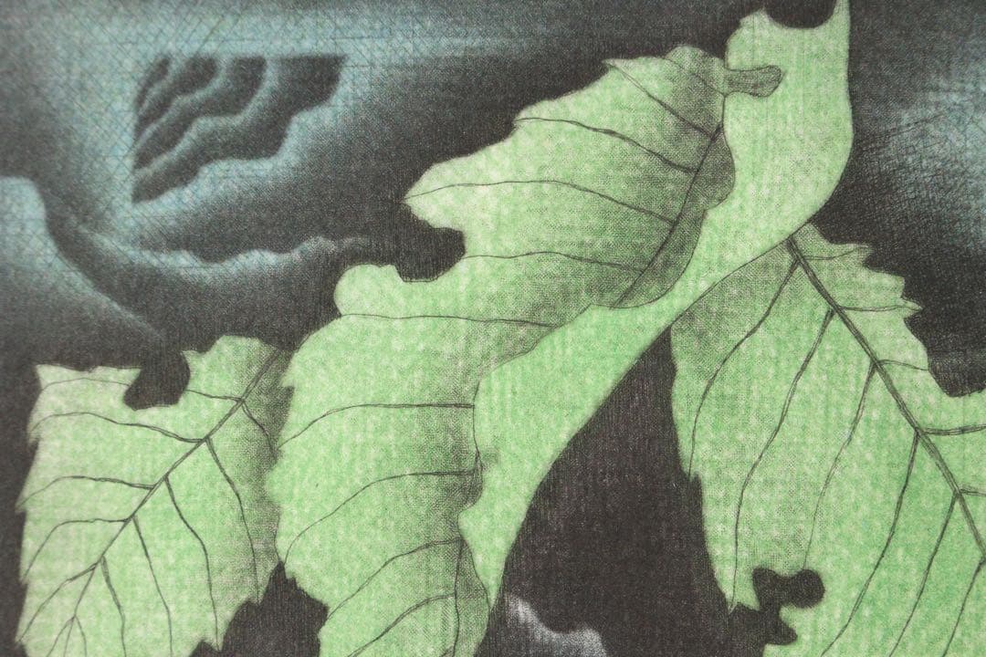 No4826 額装　坂本好一　銅版画「夏の蔭(B)」　6/30 　畳箱　送料無料