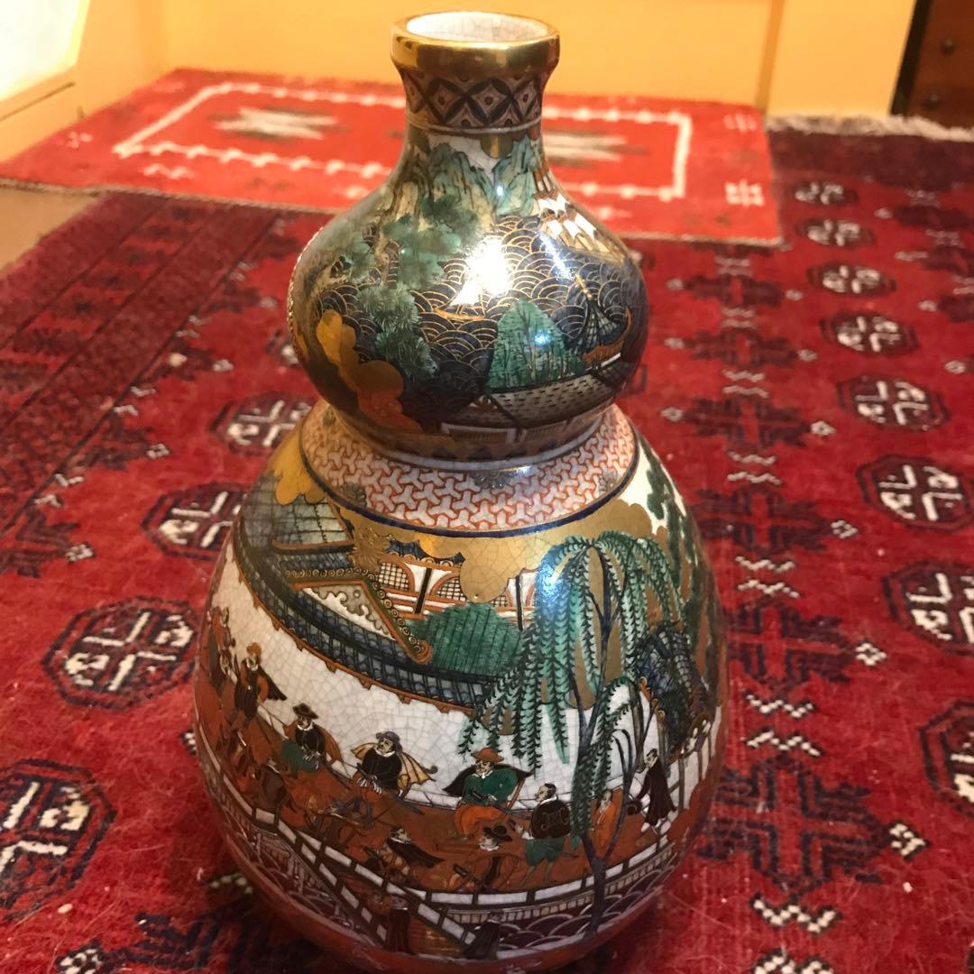【薩摩焼】希少　金欄手 十字紋花器 31cm 状態良好