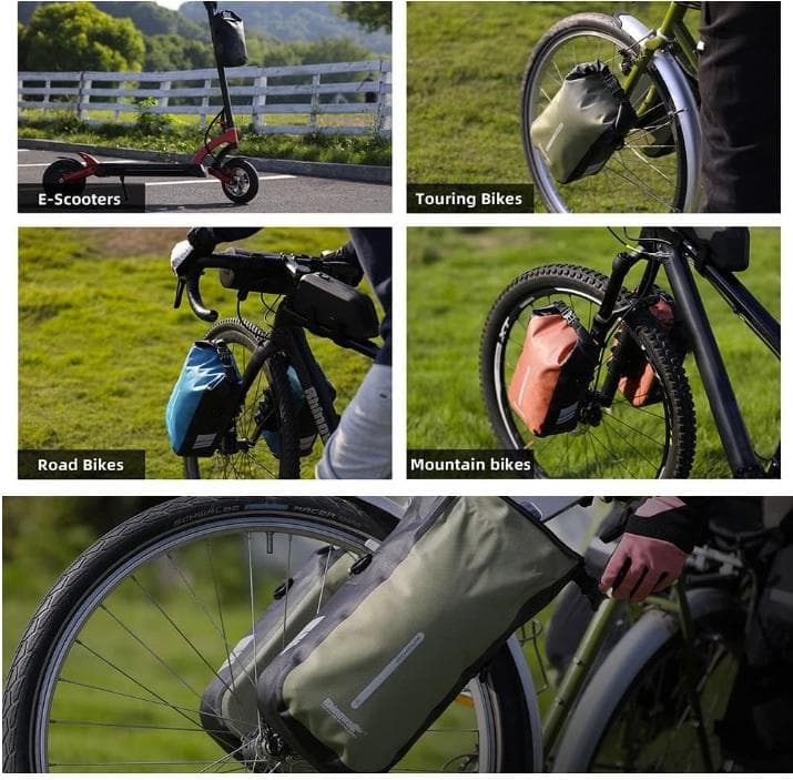 自転車 フォークバッグ ラック不要 ワンタッチ 完全防水 取付具付 4Lペア