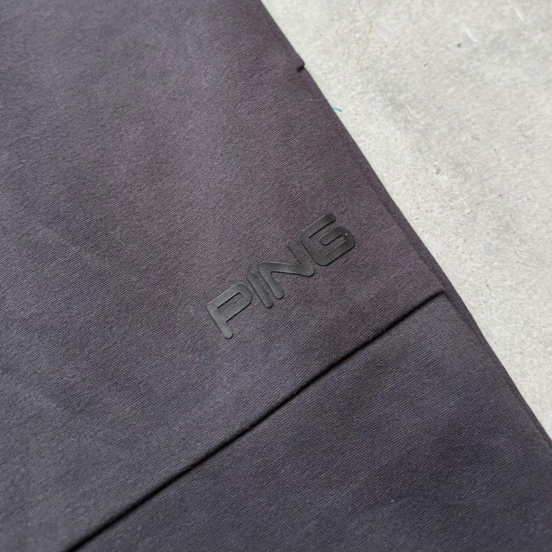 【美品】PING ピンアパレル ストレッチロングパンツ ロゴ M グレー ゴルフ