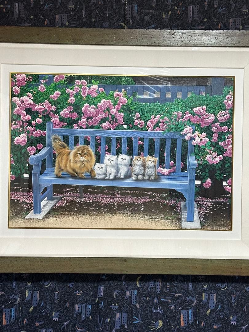 大型絵画　肉筆　油彩　版画　美術品　猫の絵　超写実　ガ-デン　インテリア　価値