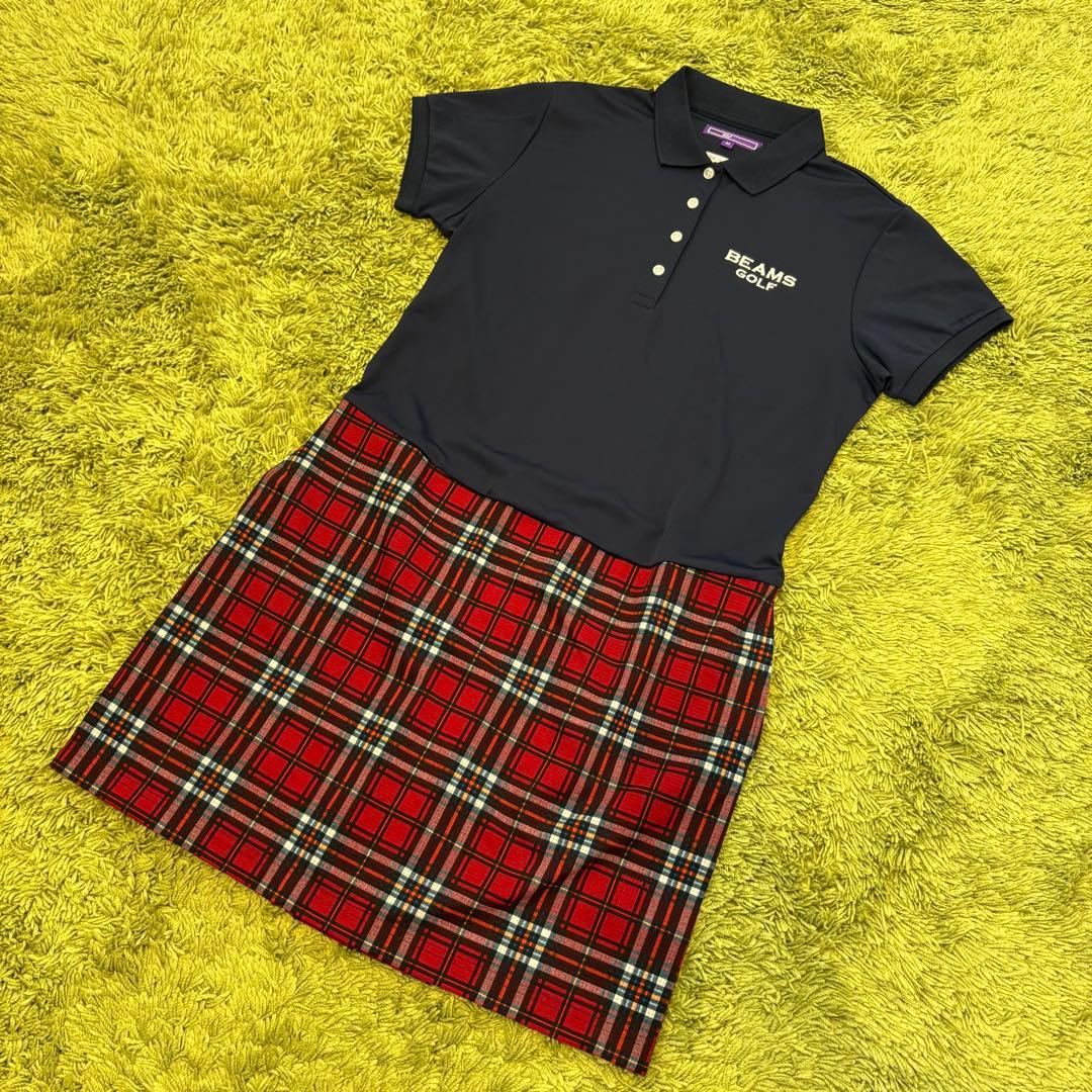 BEAMS GOLF ビームスゴルフ ポロ切替 ワンピース チェック柄 Mサイズ