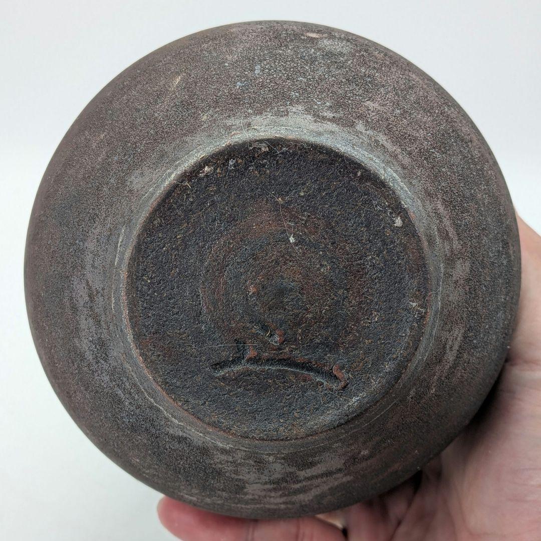 中里重利 唐津焼 黒陶花入 共箱（四方桟組箱） 花器 花瓶 フラワーベース 置物