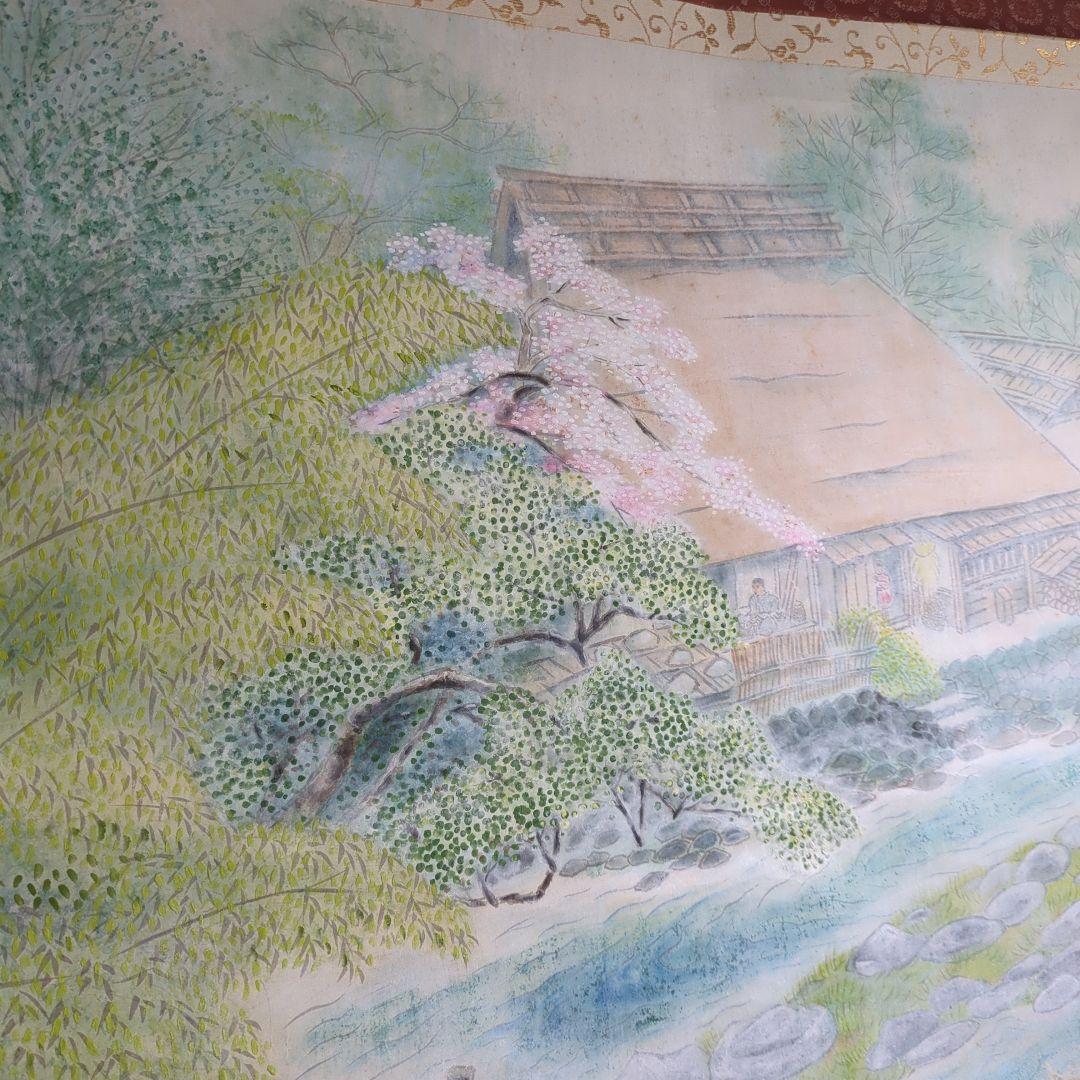 掛け軸 桜 さくら 肉質 掛軸 春 景色 壁掛け 在銘 大型