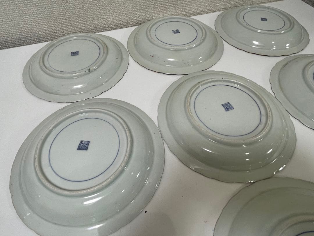 【現状品】古伊万里 金彩 色絵 染付 陶器 花柄 中皿 割烹 懐石 9枚 ①