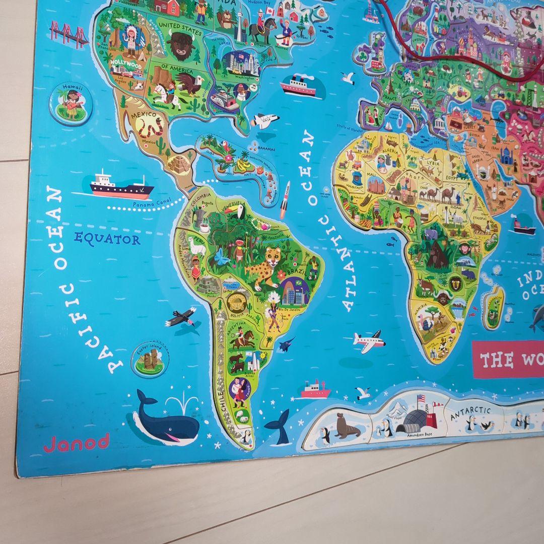 ジャノー　マグネット式　木製　世界地図　ジグソーパズル　ワールドマップ