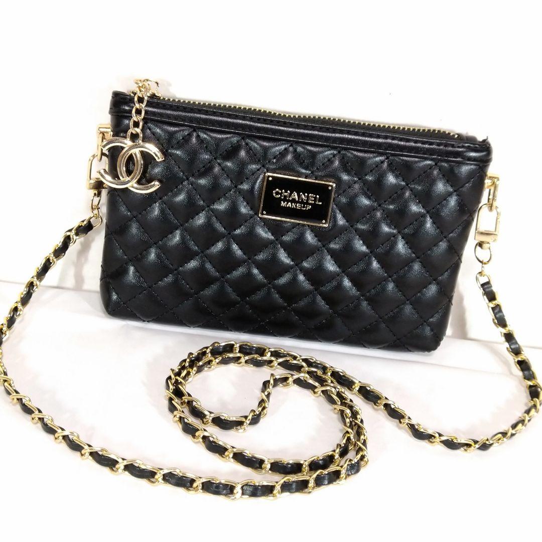 CHANEL マトラッセ ポーチ ショルダー 斜め掛け 黒 ゴールド チェーン