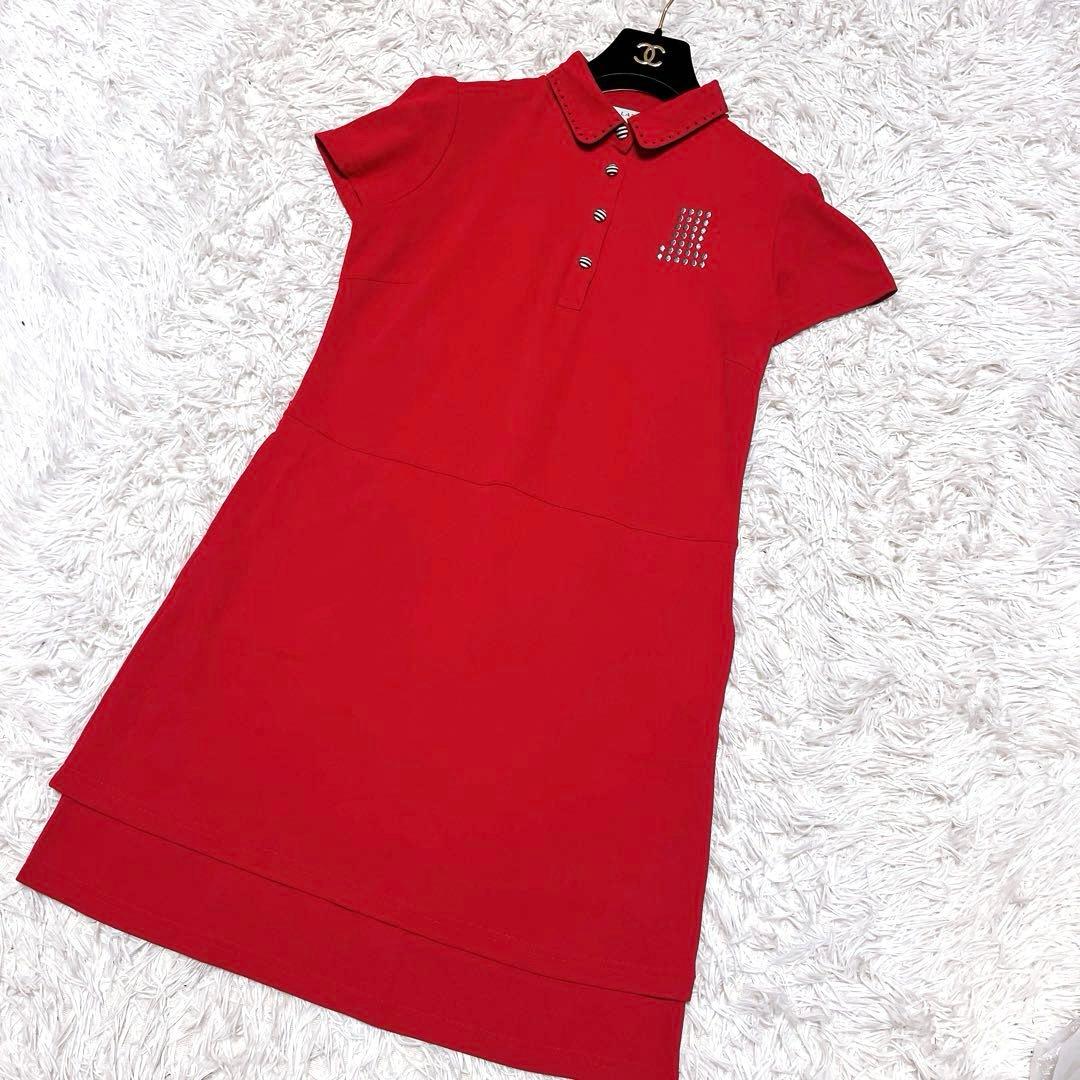 LANVIN SPORT 半袖 ワンピース レッド 赤 ゴルフ ウエア 40