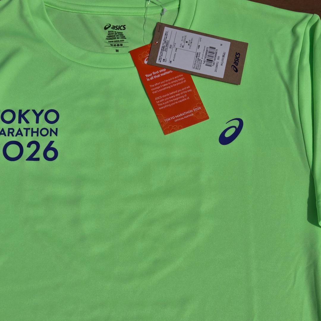 asics TOKYO MARATHON 2026 Tシャツ M 蛍光グリーン