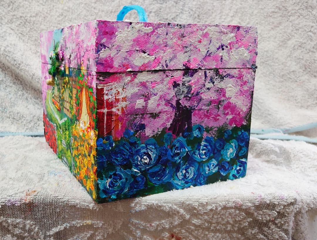 油絵 絵画 春の桜ボックス