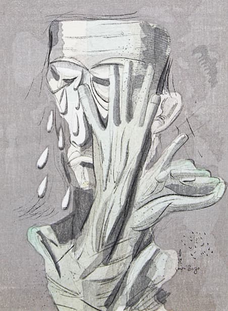 東郷青児 【泣いてる男】 1958年 木版画