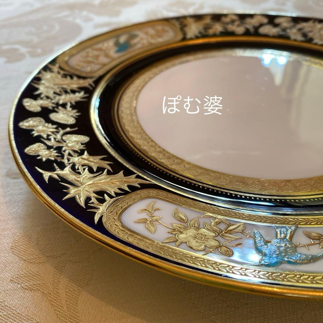 【古コウルドン】金彩 金盛 金張 エナメル 皿 プレート「ジャポニズム／花と鳥」