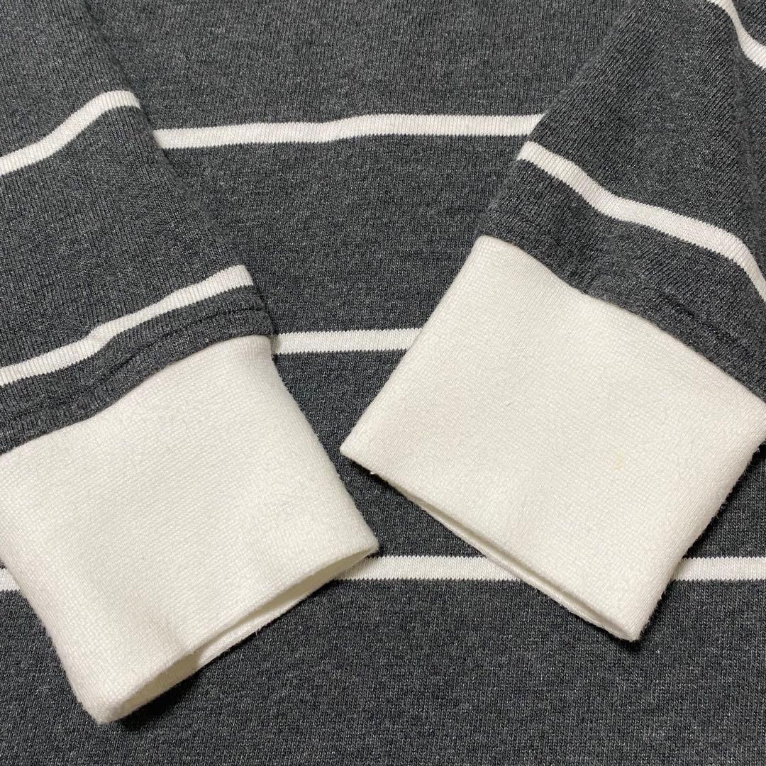 美品　ブルックスブラザーズ　ラガーシャツ　ロゴ刺繍　グレー　ボーダー　長袖　厚手