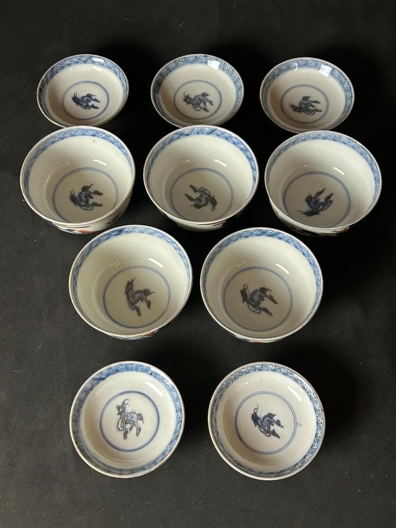 古伊万里 染錦 金彩 花蝶図 蓋向付 飯茶碗 5客 江戸後期 傷無し 68