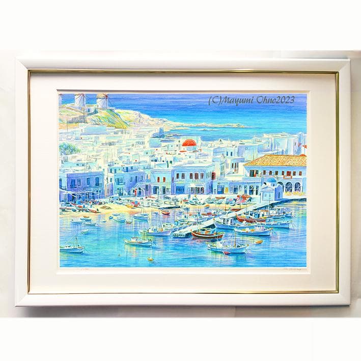 ミコノス島　ギリシャ　エーゲ海　ヨーロッパ　地中海　風景画　青　海 リゾート